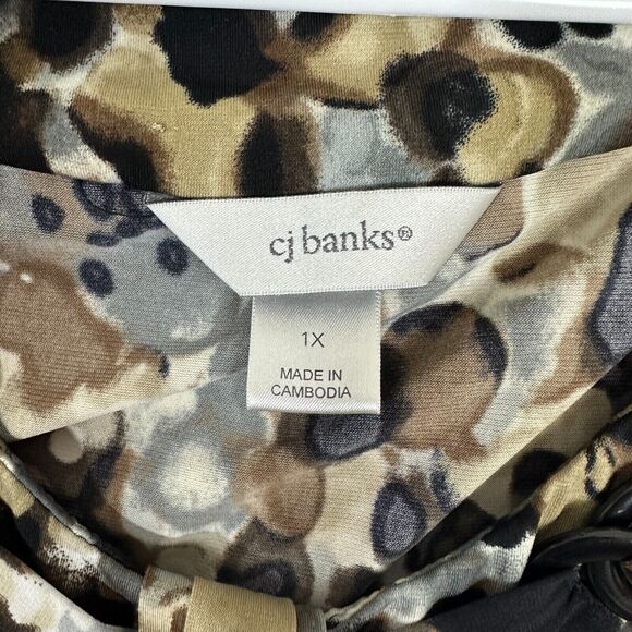 CJ Banks Tank Top Womens Blouse Black Multi Color Sheer Size 1X - Picture 3 of 15